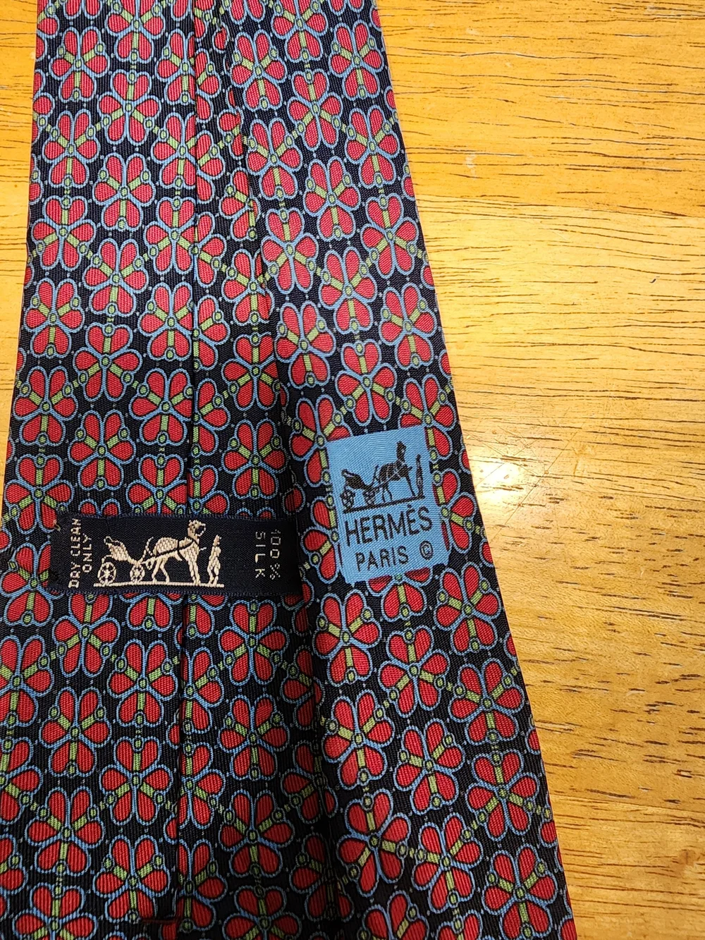 Hermes Navy & Red Floral Silk Tie